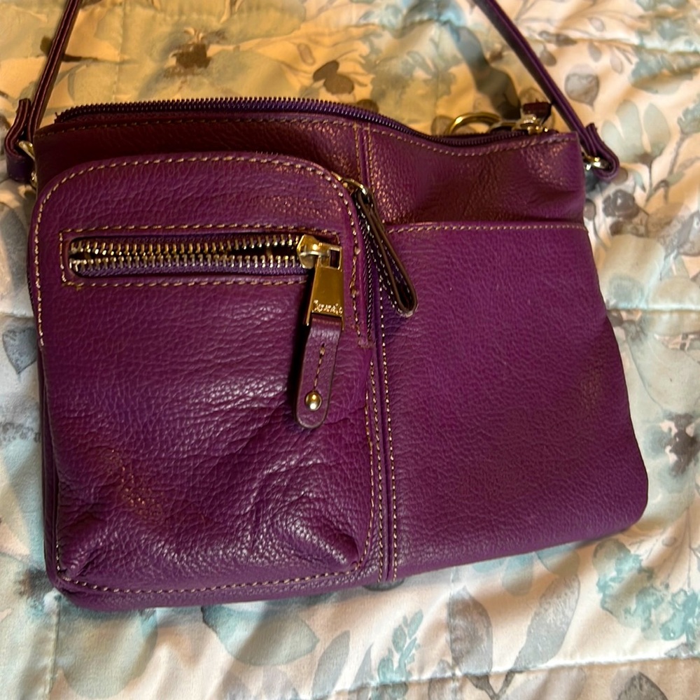 Tignanello prurple leather  cross body purse